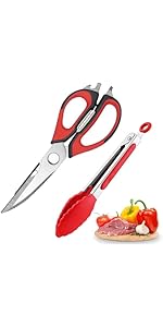 2 Pcs Heavy Duty Kitchen Shears for Food, Come Apart Design, Kitchen Scissors with Magnetic Holder, Stainless Steel Multi-function Food Cooking Magnetic Scissors for Fridge (White and Blue)