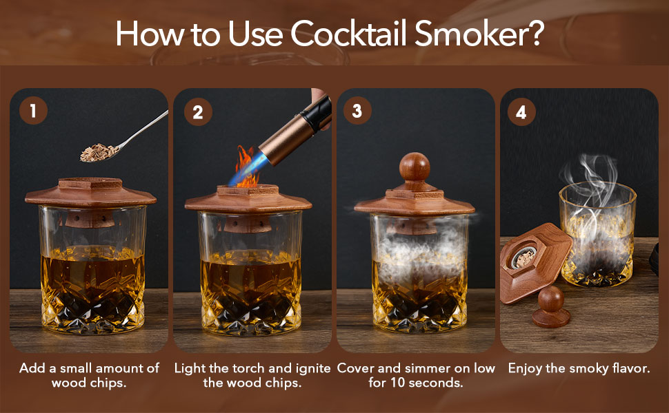 23Pcs Whiskey Smoker Kit with Torch-12 Wood Chips, Ice Ball Mold, Cocktail Smoker Infuser Kit, Old Fashioned Drink Smoker Kit, Birthday Bourbon Whiskey Gifts for Men,Dad,Him, Valentine's Day Gifts