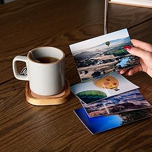 Acacia Wood Coasters for Drinks, 4.13 Inch, Set of 6, Squircles Insulation and Absorbent Cork Stackable Cup Holder, Rustic Coasters for Coffee Table, Designed by S1EGAN