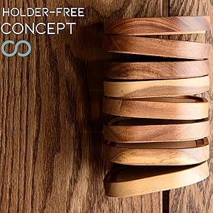 Acacia Wood Coasters for Drinks, 4.13 Inch, Set of 6, Squircles Insulation and Absorbent Cork Stackable Cup Holder, Rustic Coasters for Coffee Table, Designed by S1EGAN