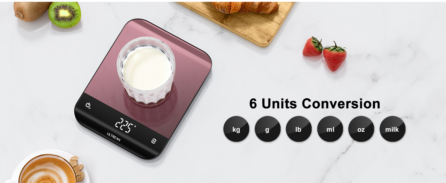 Ultrean Food Scale, Digital Kitchen Scale with LED Display, Weight Grams and Ounces for Baking Cooking, 6 Units with Tare Function, 11lb (Batteries Included)