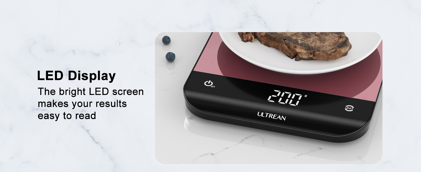 Ultrean Food Scale, Digital Kitchen Scale with LED Display, Weight Grams and Ounces for Baking Cooking, 6 Units with Tare Function, 11lb (Batteries Included)