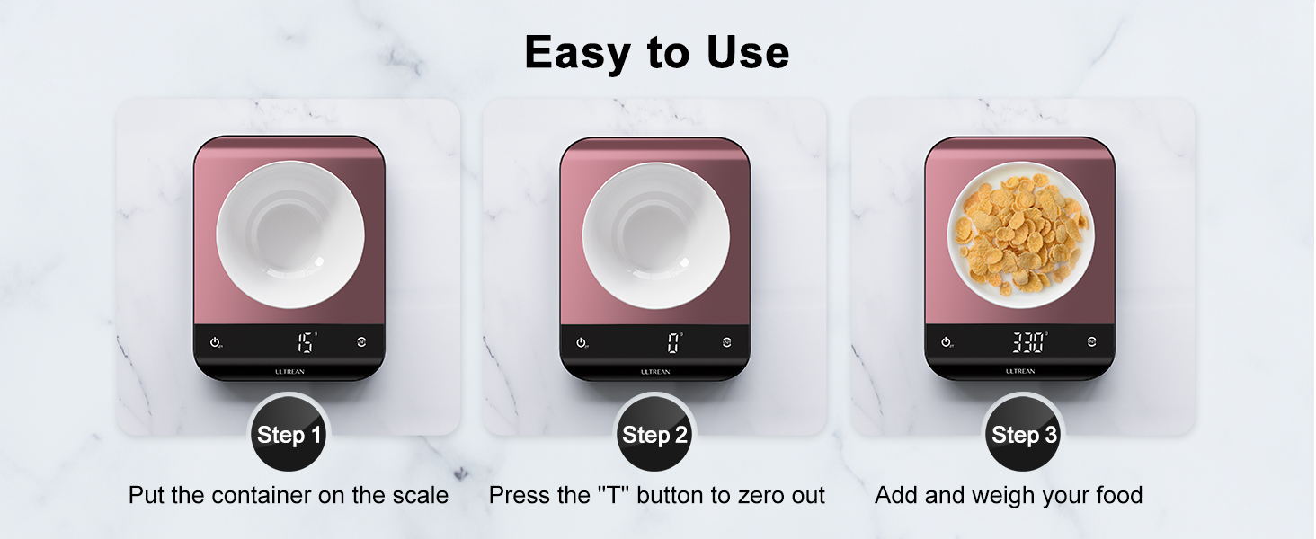 Ultrean Food Scale, Digital Kitchen Scale with LED Display, Weight Grams and Ounces for Baking Cooking, 6 Units with Tare Function, 11lb (Batteries Included)