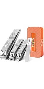 Nail Clippers with Glass Nail File, YRBIA Ultra Sharp Nail Clipper Set, Professional Fingernail & Toenail Clippers Nail Cutter for Men and Women (Black)