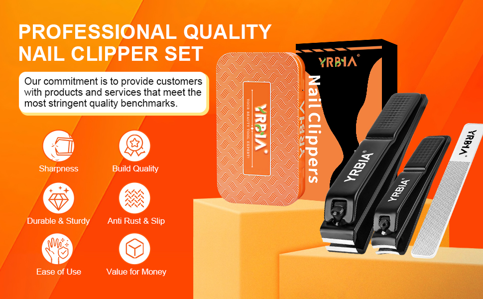 Nail Clippers with Glass Nail File, YRBIA Ultra Sharp Nail Clipper Set, Professional Fingernail & Toenail Clippers Nail Cutter for Men and Women (Black)