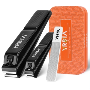 Nail Clippers with Glass Nail File, YRBIA Ultra Sharp Nail Clipper Set, Professional Fingernail & Toenail Clippers Nail Cutter for Men and Women (Black)