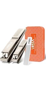 Nail Clippers with Glass Nail File, YRBIA Ultra Sharp Nail Clipper Set, Professional Fingernail & Toenail Clippers Nail Cutter for Men and Women (Black)