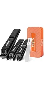Nail Clippers with Glass Nail File, YRBIA Ultra Sharp Nail Clipper Set, Professional Fingernail & Toenail Clippers Nail Cutter for Men and Women (Black)