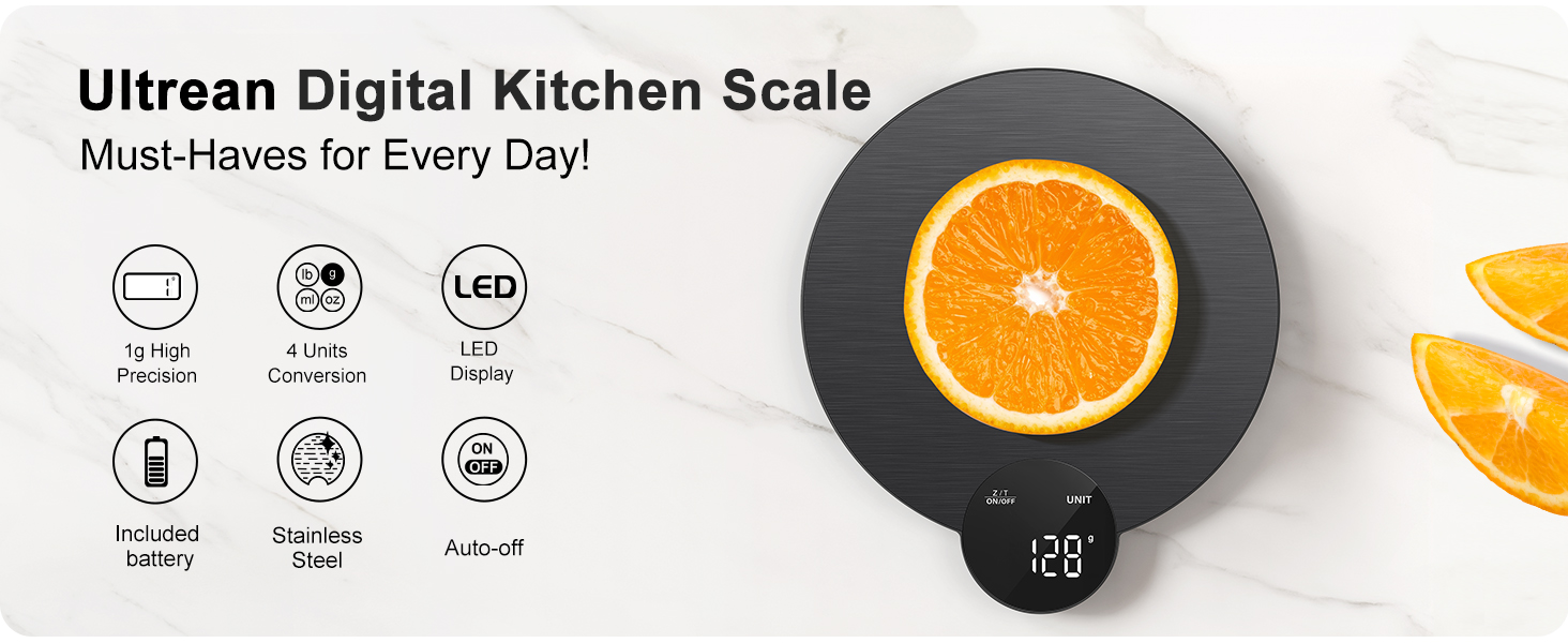 Ultrean 1g/0.1oz Precision Food Scale, HD LED Display Digital Kitchen Scale, Stainless Steel, 11lb Capacity for Cooking Baking (Batteries Included)