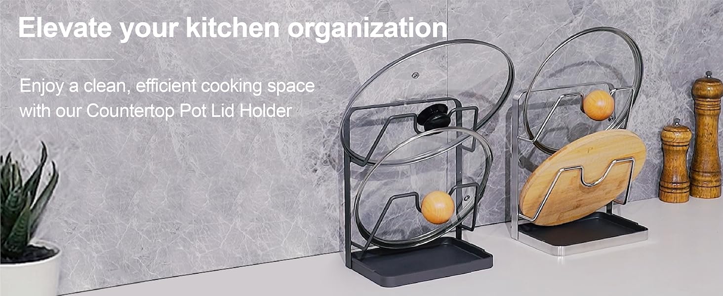 304 Stainless Steel Pot Lid Holder While Cooking, Kitchen Pot Lid Storage Rack for stove top, Multifunctional Kitchen Pot Lid Organizer for Countertop(Silver)