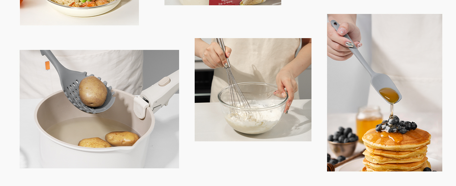 Kikcoin 43Pcs Large Kitchen Utensils Set - Silicone Cooking Utensils Set, Dishwasher Safe Spatula Set for Non-stick Cookware, 446°F Heat Resistant Kitchen Utensils Set with Holder BPA Free, Grey