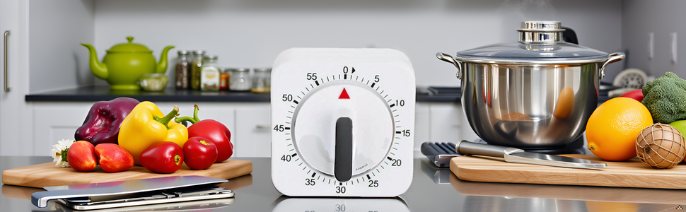 White Timer Clock Square 60-Minute Mechanical Kitchen Timer Wind up Visual Cooking Clock with Loud Alarm No Batteries Required Ideal for Cooking Baking and Kitchen