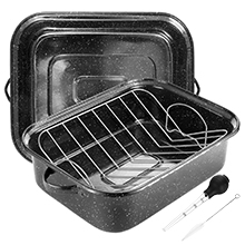 JY COOKMENT Roasting Pan With Lid and Rack, 21' Rectangular, 25lb Turkey Roaster Pot, Large Oven Roaster Tray, V-Rack and Versatile Lid Bone Turkey Baster