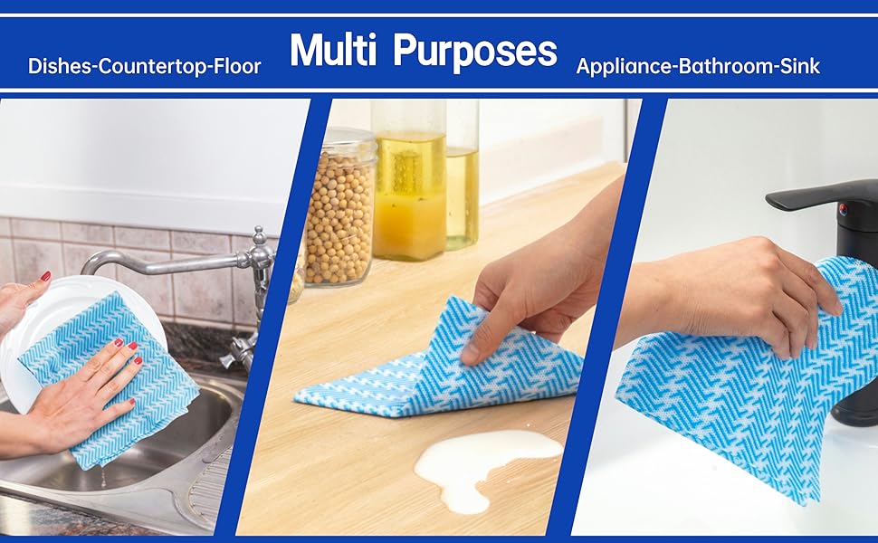 Handi Wipes Reusable Cloths Disposable Cleaning Towels Dry Kitchen Wipes Reusable Dish Towel Washcloths Dry Fast Multi-Purpose Heavy Duty Towels, Thick and Absorbnet 40 Count/Pack, Blue