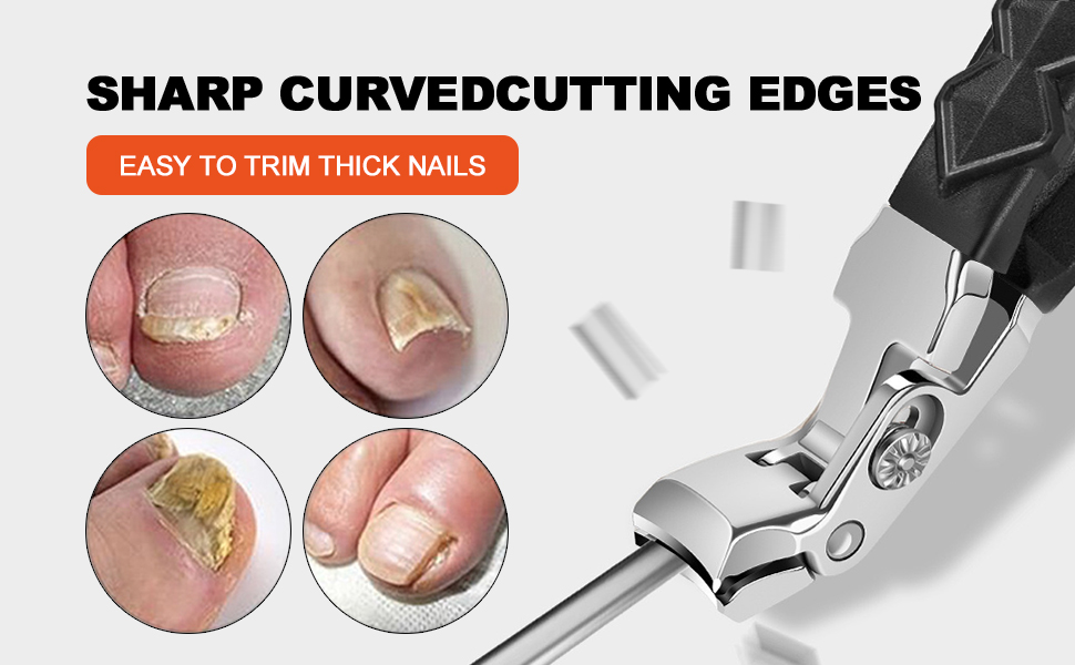 Black Long Handle Nail Clippers for Seniors Non-Slip Wide Jaw Opening Prevent Splashing Toenail Clippers with Catcher for Men for Thick Nails Ergonomic Curve Angled Head Toe Nail Clipper Sharp（1pcs）