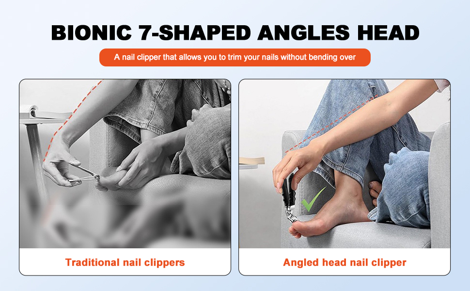 Black Long Handle Nail Clippers for Seniors Non-Slip Wide Jaw Opening Prevent Splashing Toenail Clippers with Catcher for Men for Thick Nails Ergonomic Curve Angled Head Toe Nail Clipper Sharp（1pcs）