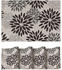 Artoid Mode Floral Vinyl Placemats Set of 4, Heat Resistant Washable Non-Slip Plastic PVC Place Mats for Party Kitchen Dining Decor, Blue Grey