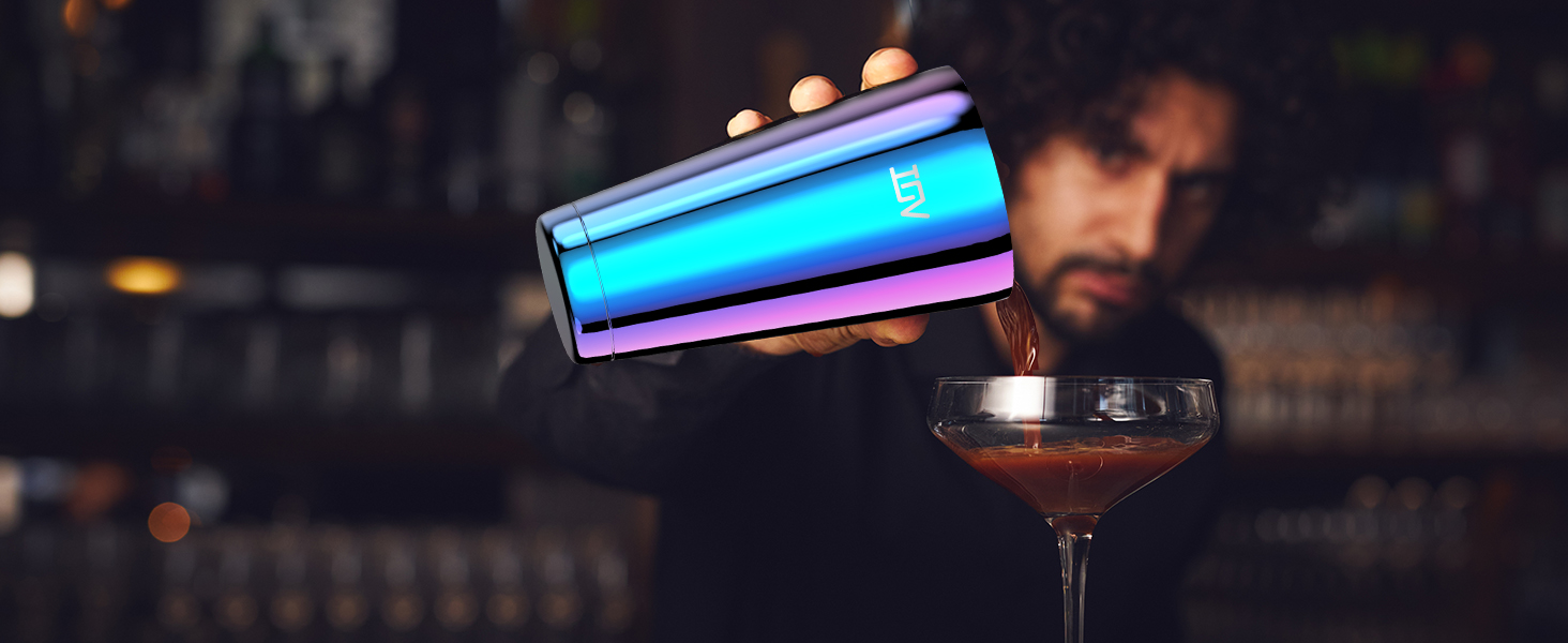 IOV Cocktail Shaker Set: 12-Piece Mixology Bartender Kit Bar Set | 18oz & 28oz Boston Shaker Drink Mixing Tools for Home with Recipe Booklet and Stand | Fun Housewarming Gift (Rainbow)
