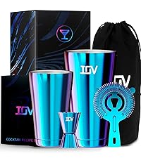 IOV Cocktail Shaker Set: 12-Piece Mixology Bartender Kit Bar Set | 18oz & 28oz Boston Shaker Drink Mixing Tools for Home with Recipe Booklet and Stand | Fun Housewarming Gift (Rainbow)