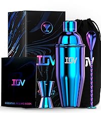 IOV Cocktail Shaker Set: 12-Piece Mixology Bartender Kit Bar Set | 18oz & 28oz Boston Shaker Drink Mixing Tools for Home with Recipe Booklet and Stand | Fun Housewarming Gift (Rainbow)