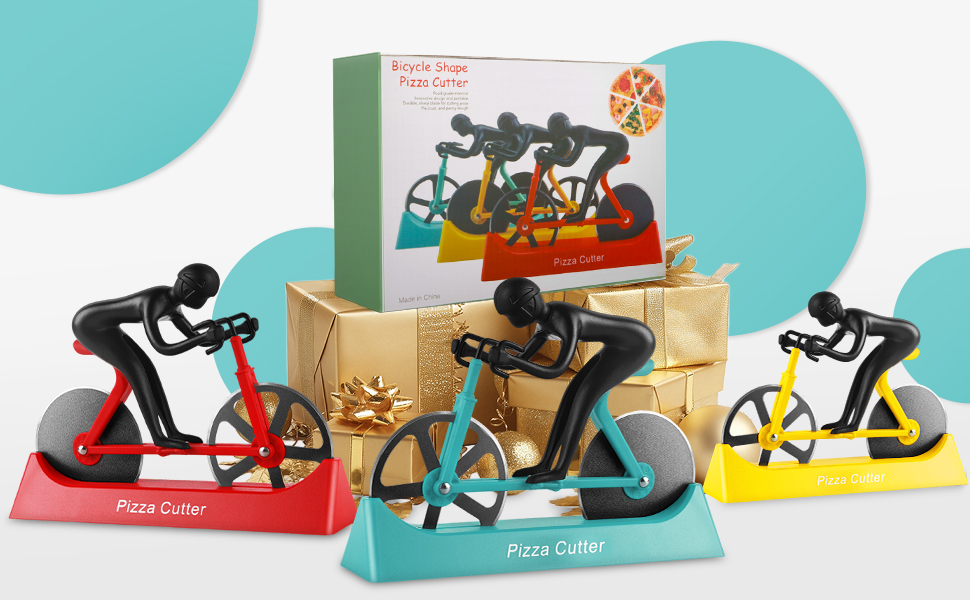 Bike Pizza Cutter,Bicycle Pizza Slicer,Stainless Steel Pizza Cutter Wheels with Stand,Unique Kitchen Gadget,Gifts for Cyclists Men,Cool Men’s Gift