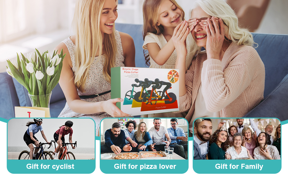 Bike Pizza Cutter,Bicycle Pizza Slicer,Stainless Steel Pizza Cutter Wheels with Stand,Unique Kitchen Gadget,Gifts for Cyclists Men,Cool Men’s Gift