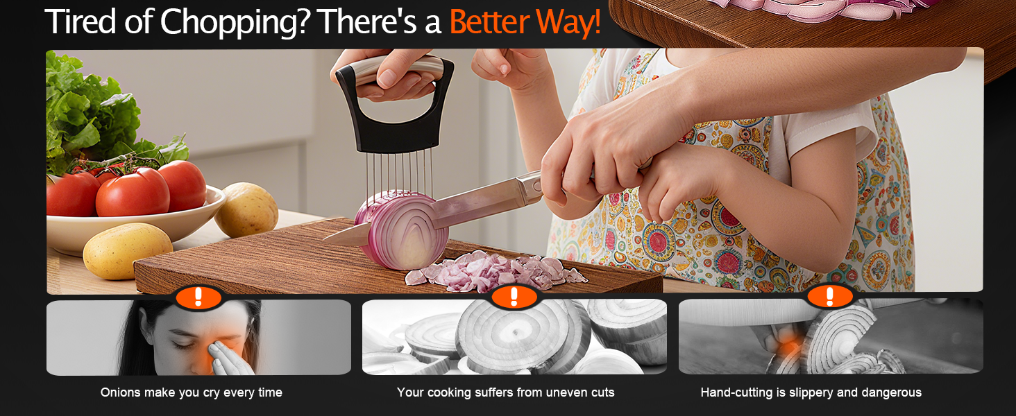 Onion Slicer, Stainless Steel Onion Holder for Slicing with Protective Case, Onion Cutter Tool for Meat Lemon Potato Tomato Avocado Egg Kitchen Slicing Assistant Tool (1 PCS)