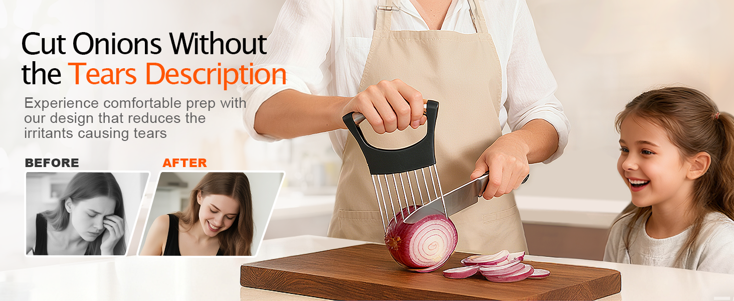 Onion Slicer, Stainless Steel Onion Holder for Slicing with Protective Case, Onion Cutter Tool for Meat Lemon Potato Tomato Avocado Egg Kitchen Slicing Assistant Tool (1 PCS)