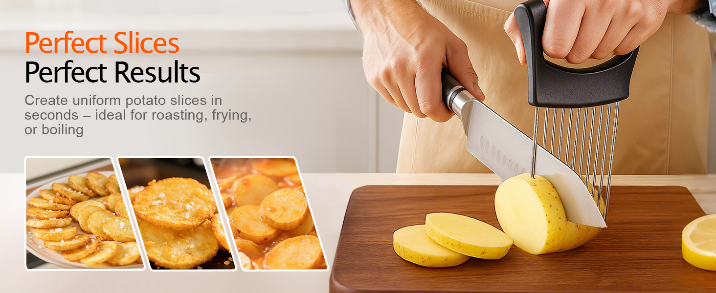 Onion Slicer, Stainless Steel Onion Holder for Slicing with Protective Case, Onion Cutter Tool for Meat Lemon Potato Tomato Avocado Egg Kitchen Slicing Assistant Tool (1 PCS)