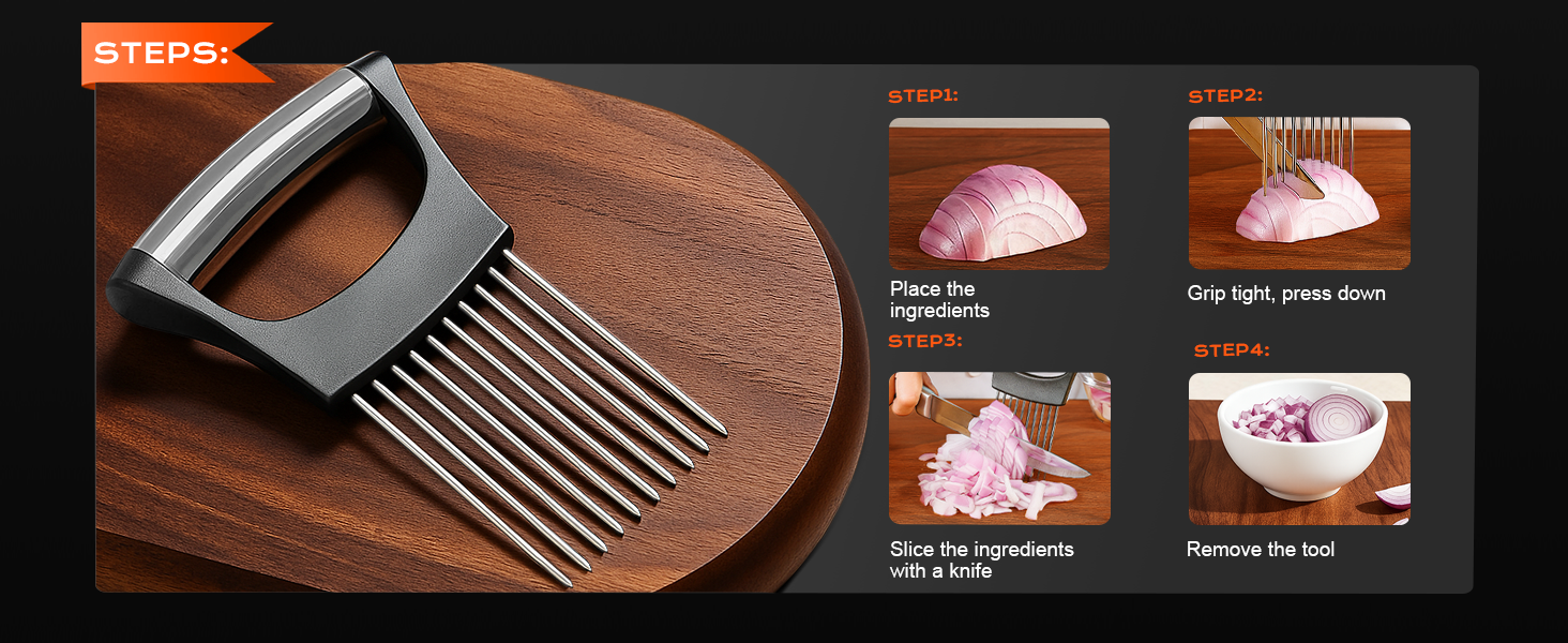 Onion Slicer, Stainless Steel Onion Holder for Slicing with Protective Case, Onion Cutter Tool for Meat Lemon Potato Tomato Avocado Egg Kitchen Slicing Assistant Tool (1 PCS)