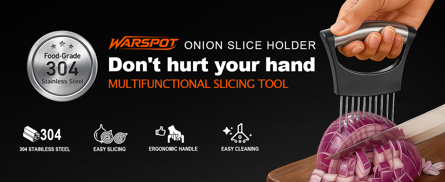 Onion Slicer, Stainless Steel Onion Holder for Slicing with Protective Case, Onion Cutter Tool for Meat Lemon Potato Tomato Avocado Egg Kitchen Slicing Assistant Tool (1 PCS)