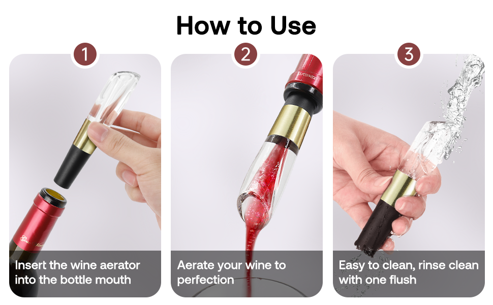 Elegant Wine Aerator Pourer Spout by ELMWAY - Clear Wine Air Aerator Enhances Flavor, Aroma & Finish, No Spill Design, Wine Accessory Gift for Wine Lovers - Gold