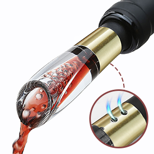 Elegant Wine Aerator Pourer Spout by ELMWAY - Clear Wine Air Aerator Enhances Flavor, Aroma & Finish, No Spill Design, Wine Accessory Gift for Wine Lovers - Gold