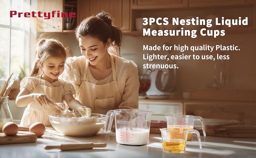 3PCS Nesting Liquid Measuring Cups Set, Measuring Jugs For Kitchen Cooking & Baking,Heat Resistant up to 210°F,BPA Free Plastic Set with Spout Multiple Measurement Scales(Cups/Ounces/Milliliters)