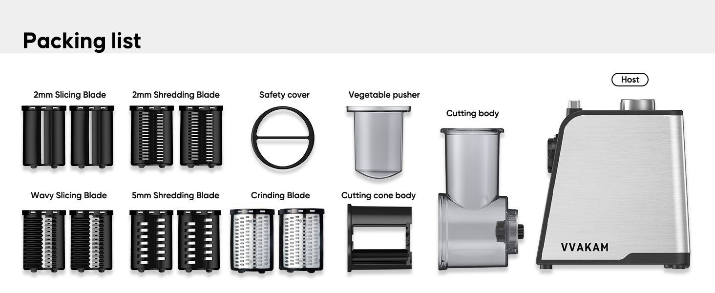 Electric Cheese Grater,300W DC Motor Salad Maker,Electric Slicer Shredder with 5 Different Shapes of Blades,Electric Vegetable Cutter for Potato,Carrot,Black