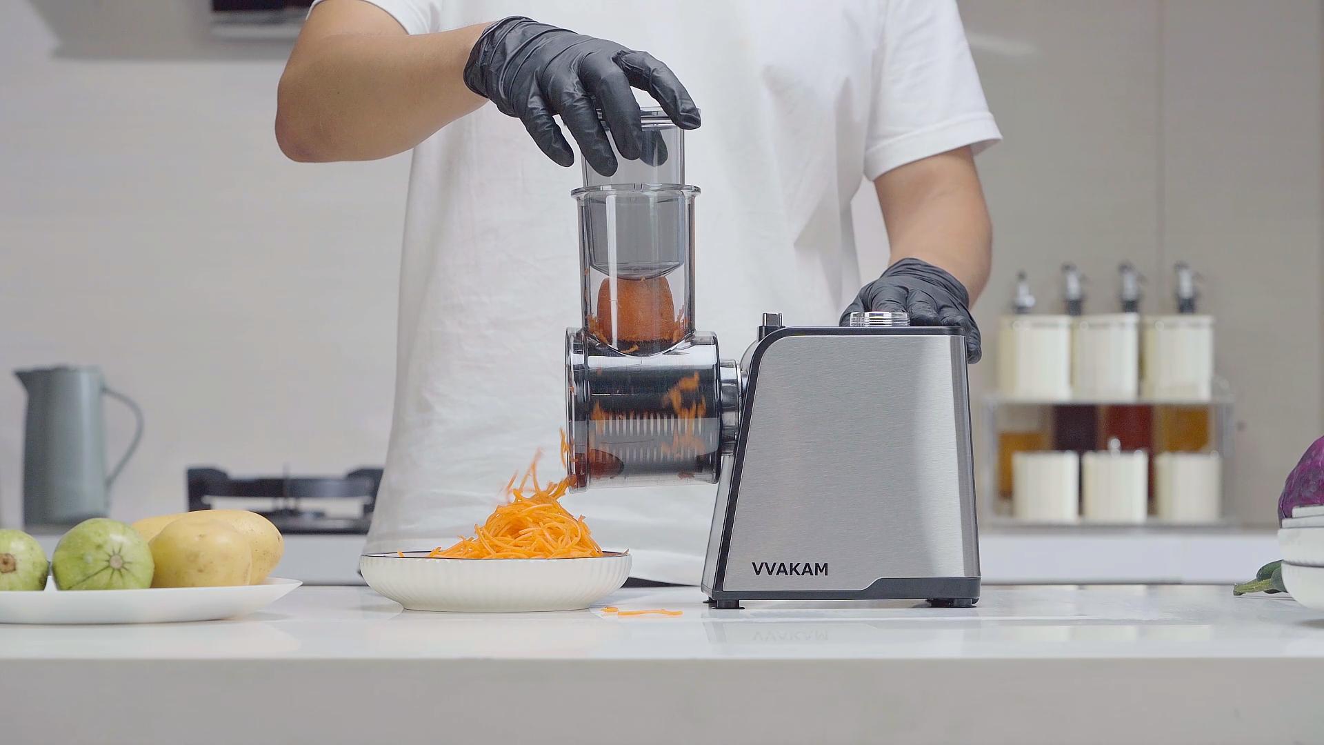 Electric Cheese Grater,300W DC Motor Salad Maker,Electric Slicer Shredder with 5 Different Shapes of Blades,Electric Vegetable Cutter for Potato,Carrot,Black