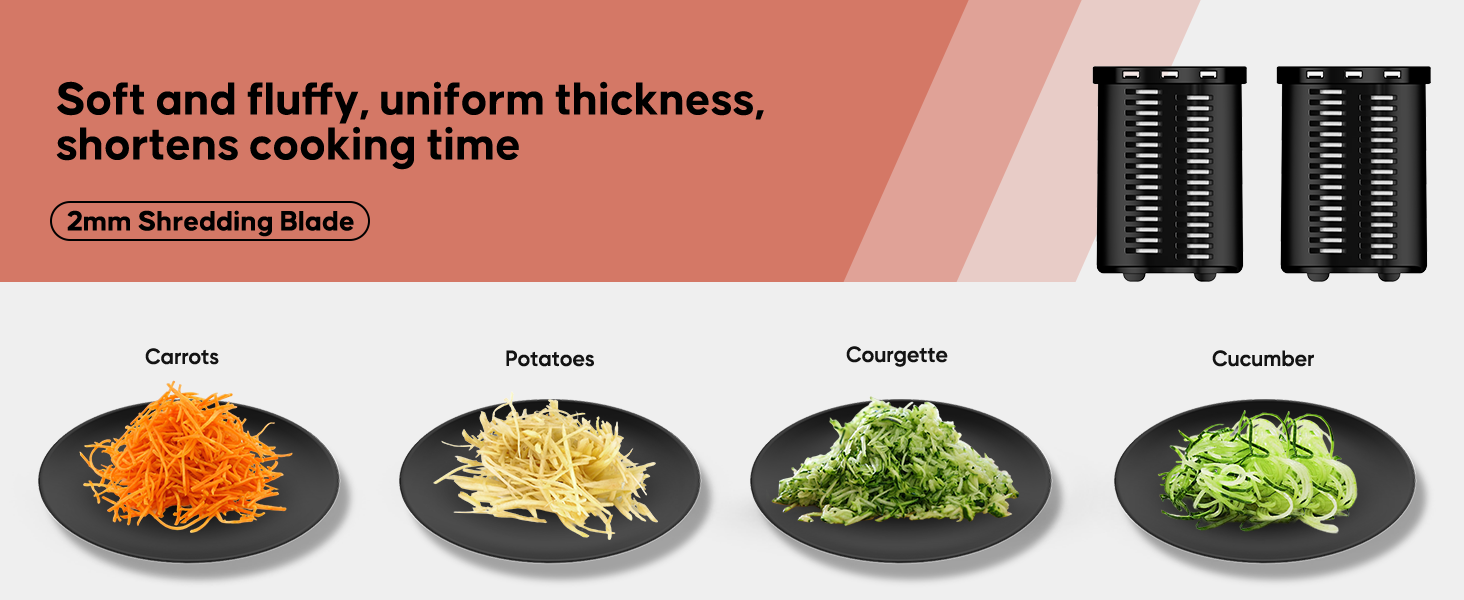 Electric Cheese Grater,300W DC Motor Salad Maker,Electric Slicer Shredder with 5 Different Shapes of Blades,Electric Vegetable Cutter for Potato,Carrot,Black