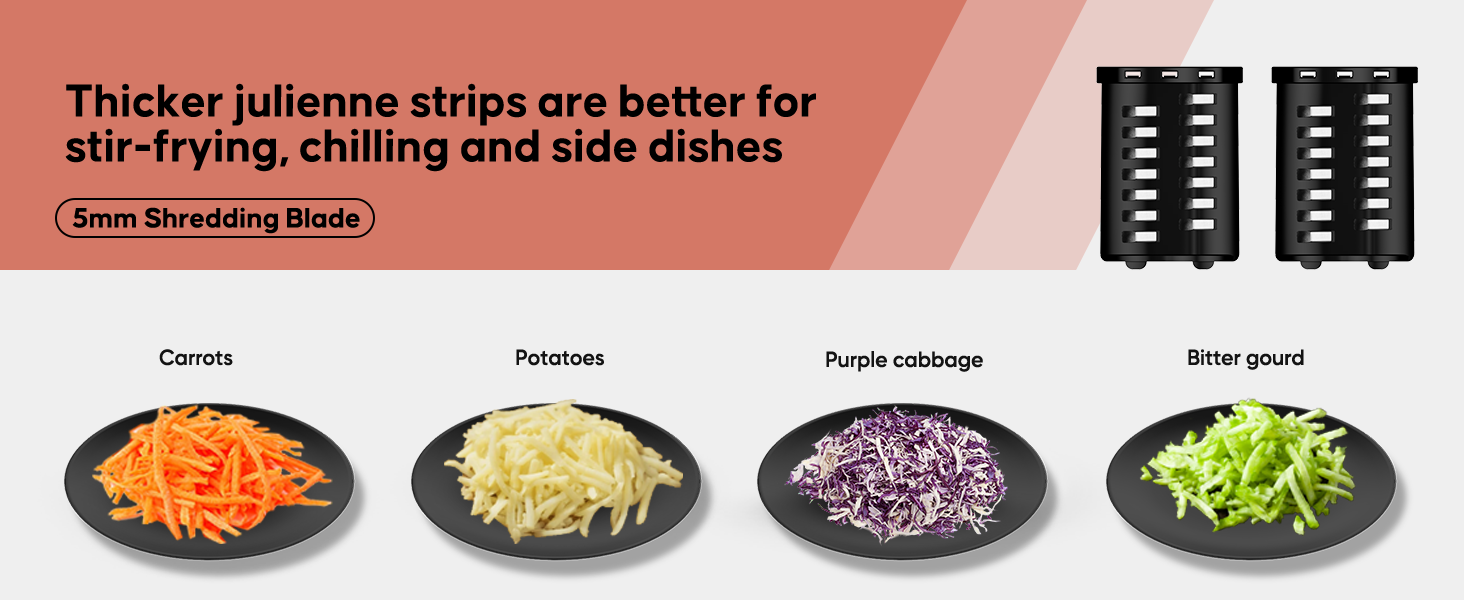 Electric Cheese Grater,300W DC Motor Salad Maker,Electric Slicer Shredder with 5 Different Shapes of Blades,Electric Vegetable Cutter for Potato,Carrot,Black