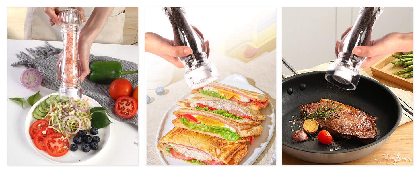 LHS Pepper Mill Grinder Salt Grinder, Arcylic Peppercorn Grinders with Adjustable Ceramic Coarseness-Clear(1 Pack)