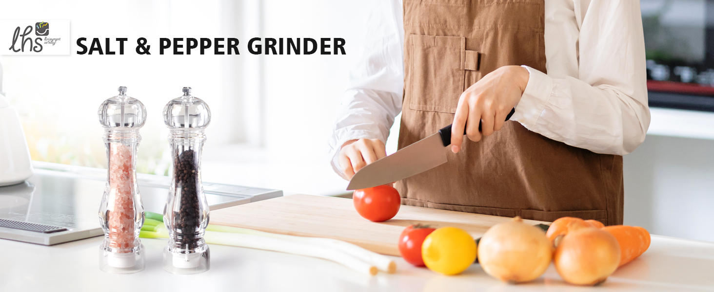 LHS Pepper Mill Grinder Salt Grinder, Arcylic Peppercorn Grinders with Adjustable Ceramic Coarseness-Clear(1 Pack)
