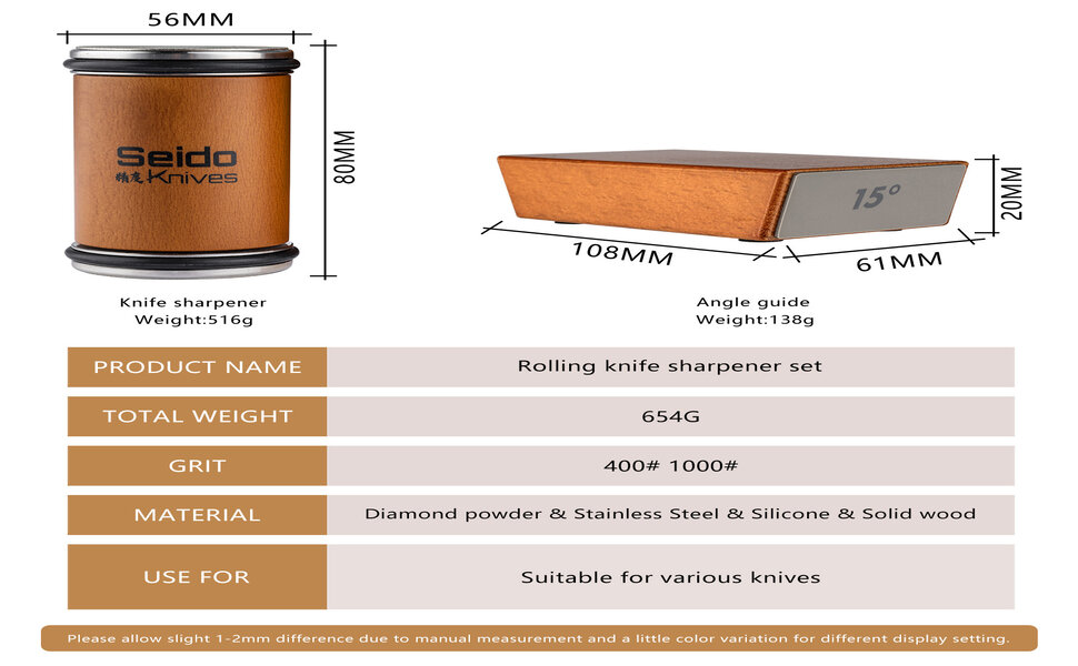 Rolling Knife Sharpener – Dual-Grit Diamond Coated Discs with 15° & 20° Sharpening Angles – Professional & Home Use