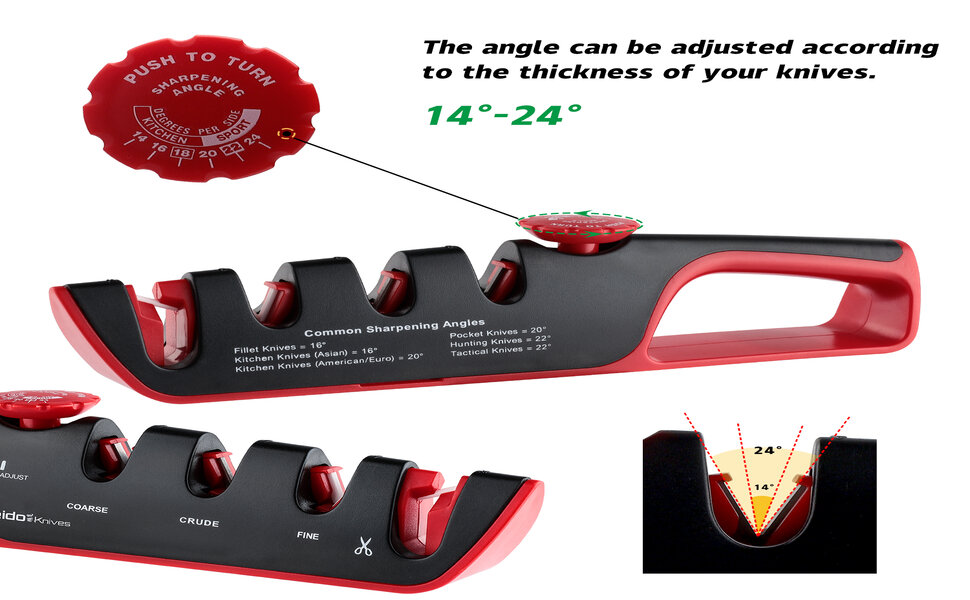 4-Stage Professional Knife Sharpener - Adjustable Angle Guide and Scissor Sharpening Slot