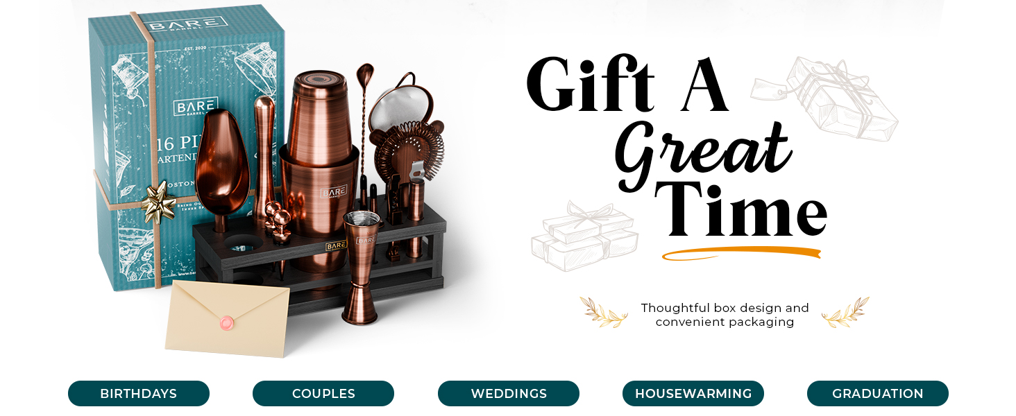 BARE BARREL® Mixology Bartender Kit Bar Set | 16-Piece Cocktail Shaker Set | Martini Barware Mixing Tools for Home Bartending | Incl. 35 Recipe Cards | Gift Set (28oz Boston Shaker, Silver/Black)