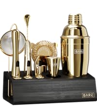 BARE BARREL® Mixology Bartender Kit Bar Set | 16-Piece Cocktail Shaker Set | Martini Barware Mixing Tools for Home Bartending | Incl. 35 Recipe Cards | Gift Set (28oz Boston Shaker, Silver/Black)