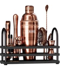 BARE BARREL® Mixology Bartender Kit Bar Set | 16-Piece Cocktail Shaker Set | Martini Barware Mixing Tools for Home Bartending | Incl. 35 Recipe Cards | Gift Set (28oz Boston Shaker, Silver/Black)