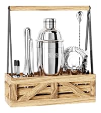 BARE BARREL® Mixology Bartender Kit Bar Set | 16-Piece Cocktail Shaker Set | Martini Barware Mixing Tools for Home Bartending | Incl. 35 Recipe Cards | Gift Set (28oz Boston Shaker, Silver/Black)