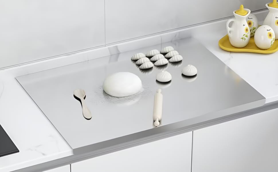 Stainless Steel Cutting Boards for Kitchen, Lipped stainless steel cutting board. Large cutting board suitable for meat, fruits, vegetables, bread, and baking (50 x 40cm / 19.7"L x 15.7"W)