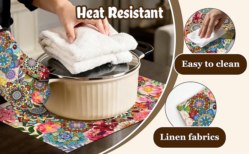 Boho Floral Placemats Set of 4, Colorful Flowers Decorative Dining Table Mats 12