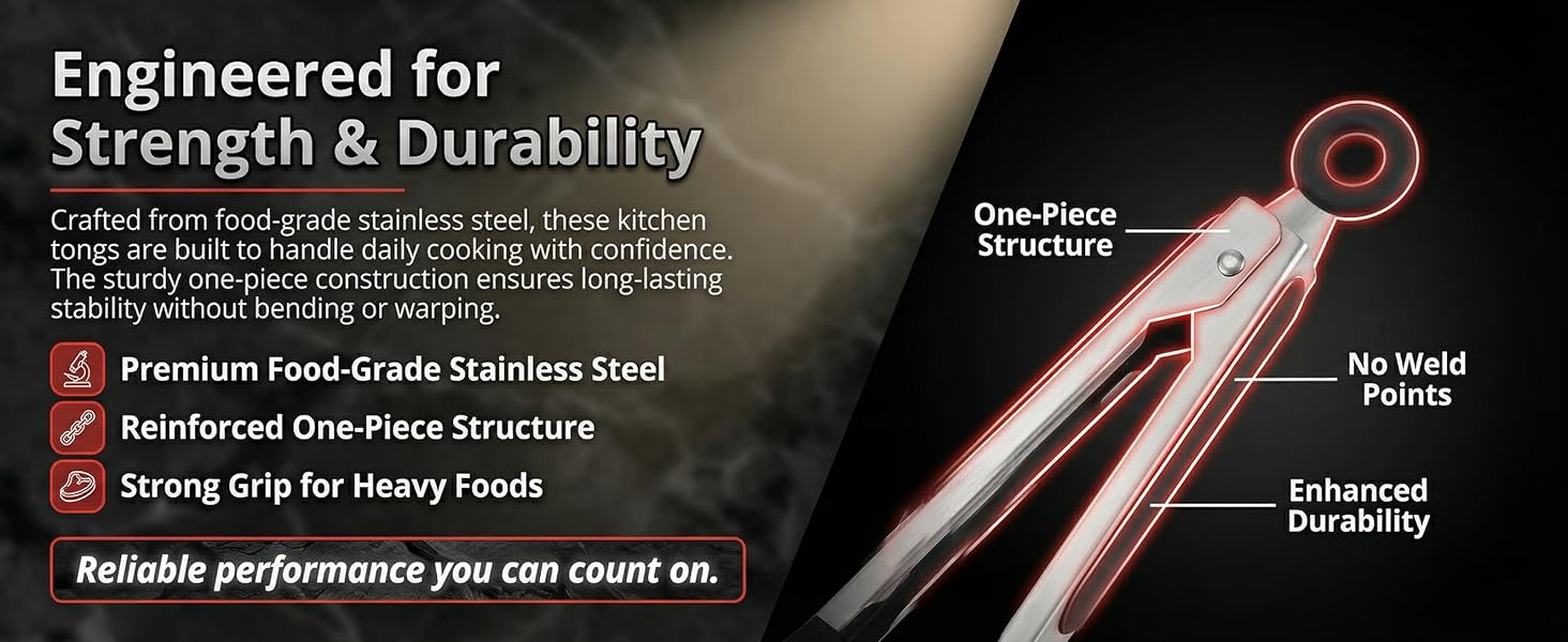 Kitchen Tongs with Silicone Tips, Kitchen Tongs, Cooking Tongs, Premium Stainless Steel Locking Cooking Tongs, Non-Slip Food Tongs for Cooking, Heavy Duty, Non-Stick, 480℉, Set of 3-7