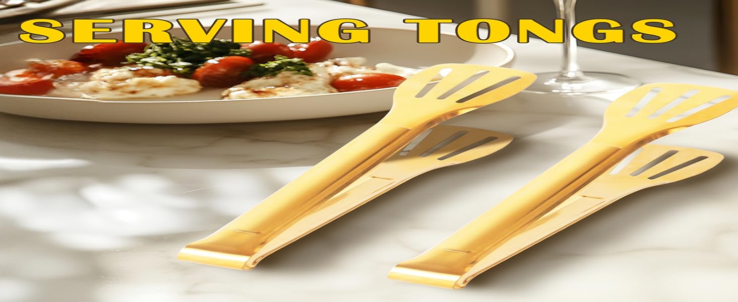 4 Pack Gold Serving Tongs,Metal Serving tongs,for buffet,party,9 Inch,Gold Utensills,(tongs for serving food)